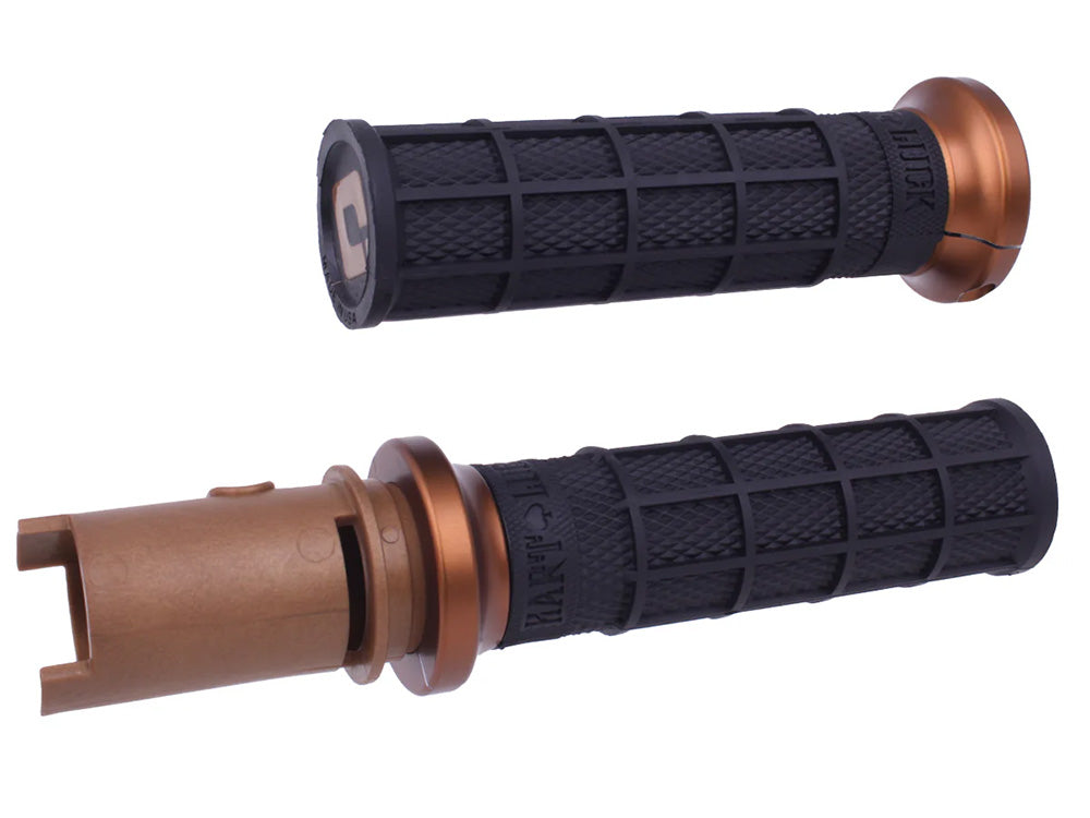 Hart-Luck Full Waffle Lock-On Handgrips - Bronze. Fits CVO Touring 2023up, Street Glide & Road Glide 2024up, Touring 2025up & Softail 2025up