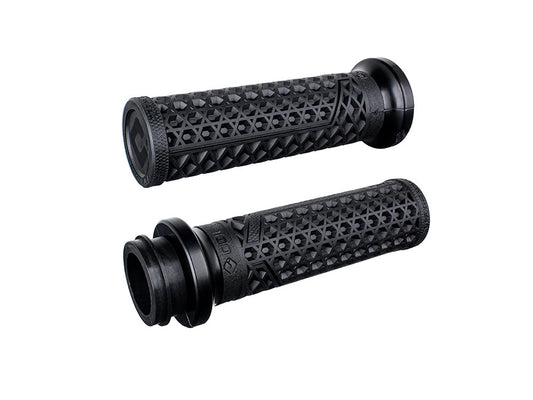 Vans Signature Lock-On Handgrips - Black/Black. Fits Big Twin 2008-2024 with Throttle-by-Wire