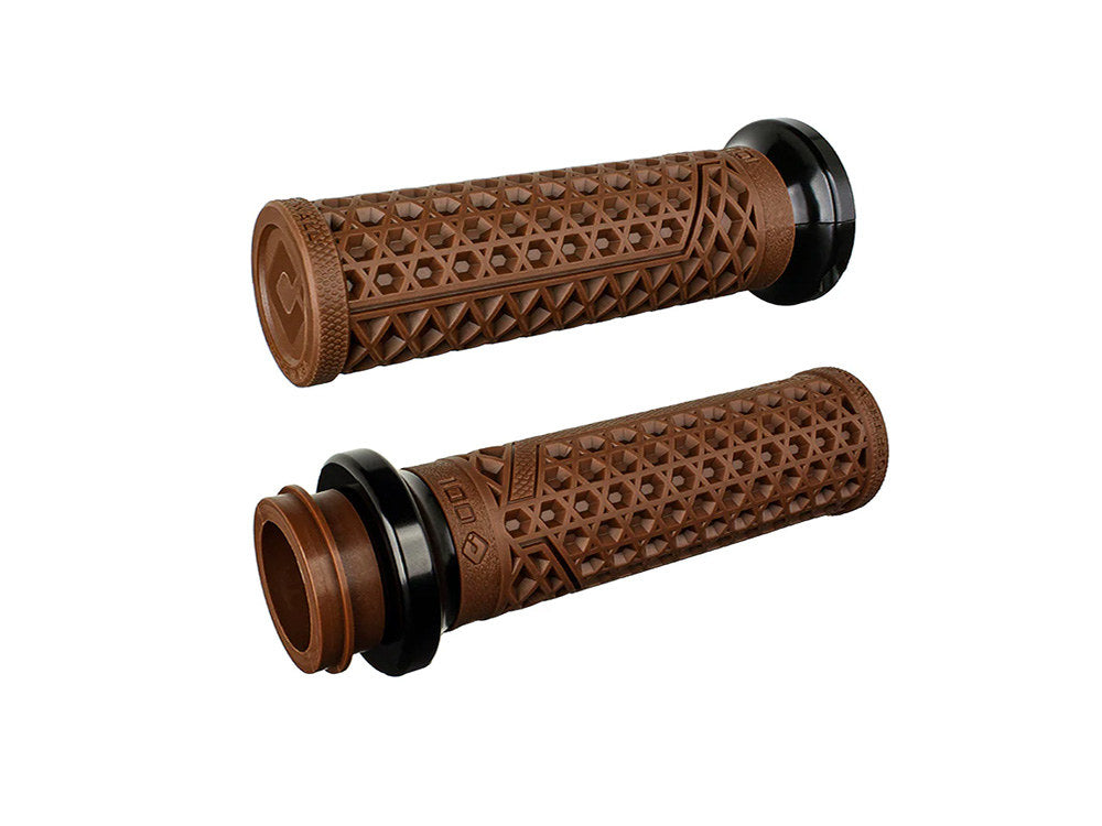 Vans Signature Lock-On Handgrips - Brown/Black. Fits Big Twin 2008-2024 with Throttle-by-Wire