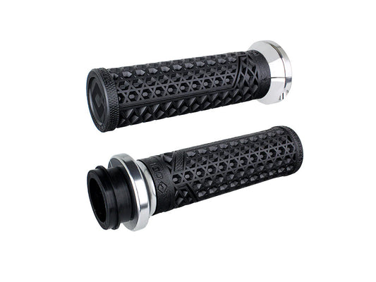Vans Signature Lock-On Handgrips - Black/Silver. Fits Indian Touring 2018up.