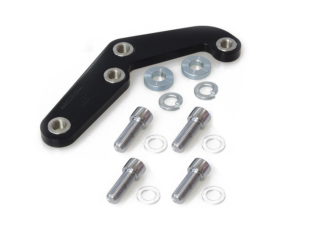 Left Hand Front Caliper Mount - Black. Fits Big Twin & Sportster 1984-1999 Models with Narrow Glide Front End & Spoke wheel.