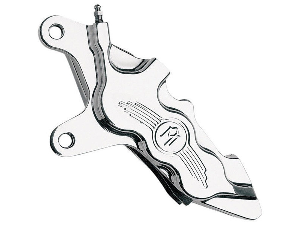 Left Hand Front 6 Piston Caliper - Chrome. Fits Softail 2000-2014, Dyna 2000-2017, Touring 2000-2007 & Sportster 2000-2007.