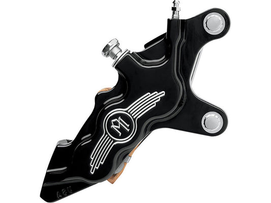 Right Hand Front 6 Piston Caliper - Black Contrast Cut. Fits Softail 2000-2014, Dyna 2000-2017, Touring 2000-2007 & Sportster 2000-2007.