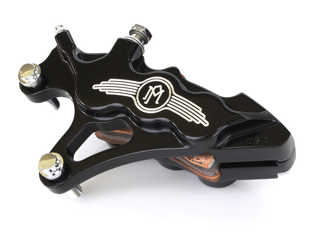 Left Hand Front 6 Piston Caliper - Black Contrast Cut. Fits Softail 2000-2017, Dyna 2000-2005, Touring 2000-2007 & Sportster 2000-2007 Models with 13in. Disc Rotor.