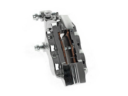 Left Hand Front 4 Piston Caliper - Chrome. Fits Softail 2015up, V-Rod 2006-2017, Touring 2008up & Sportster 2014-2021