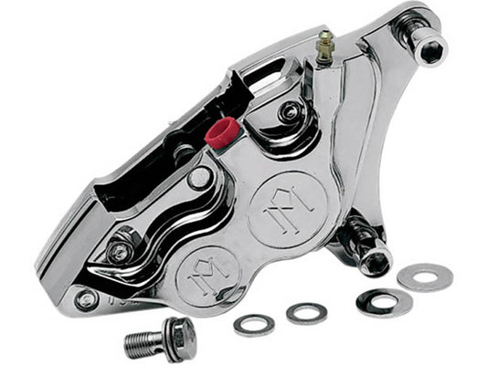 Right Hand Front 4 Piston Caliper - Chrome. Fits most Big Twin 1984-1999 with 11.5in. Disc Rotor.