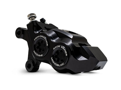 Left Hand Front 4 Piston Race Series Caliper - Black Ops. Fits Softail 2015up, V-Rod 2006-2017, Touring Most 2008-2024 & Sportster 2014-2021