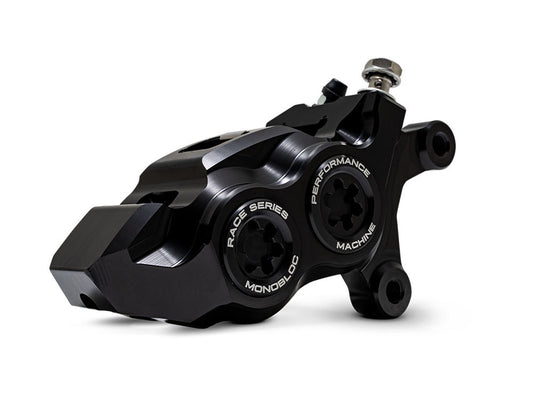 Right Hand Front 4 Piston Race Series Caliper - Black Ops. Fits Softail 2015up, V-Rod 2006-2017, Touring Most 2008-2024 & Sportster 2014-2021
