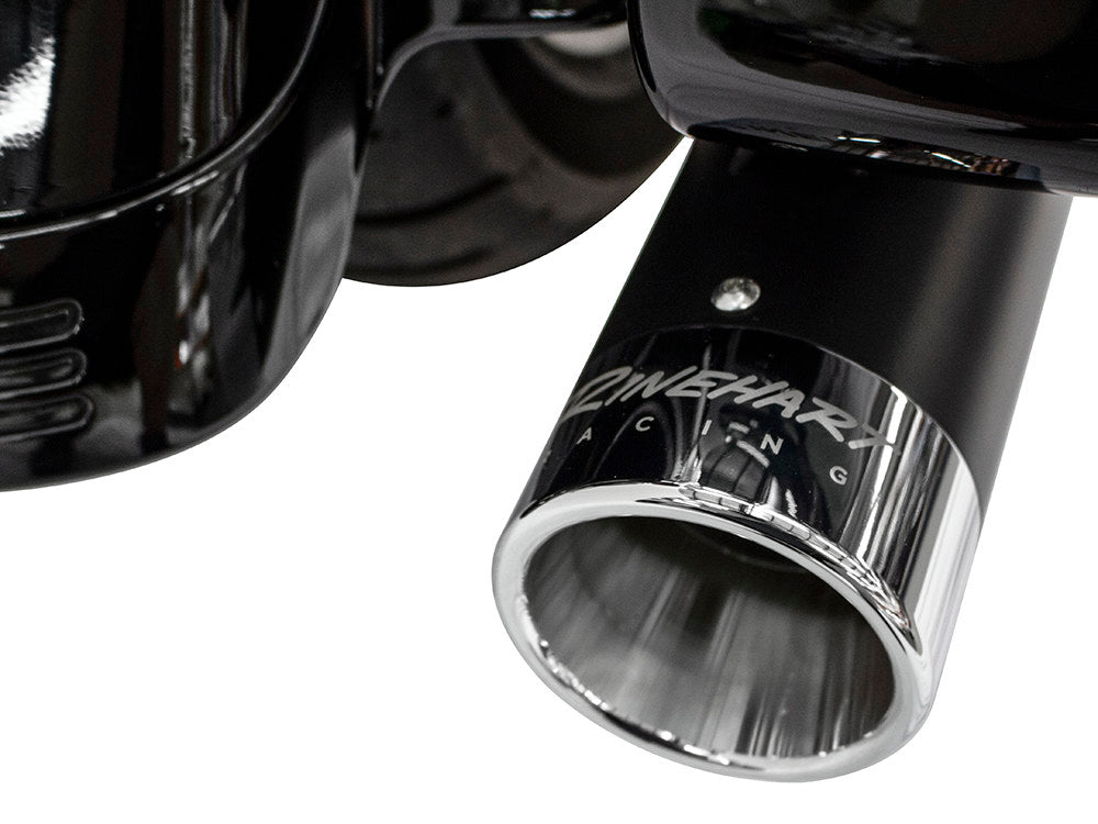 4in. Slip-On Mufflers - Black with Chrome End Caps. Fits Touring 2017up.