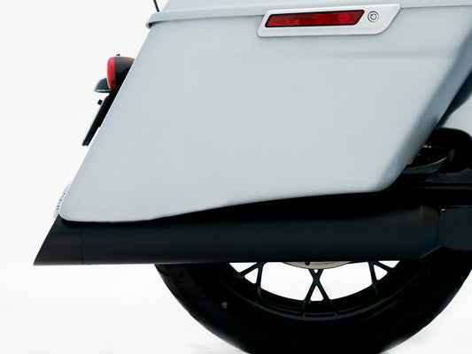 4-1/2in. DBX45 Slip-On Mufflers - Black with Black Slash Cut End Caps. Fits Touring 2017up