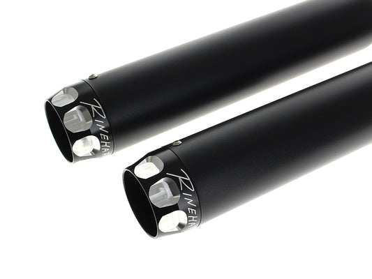3in. Slip-On Mufflers - Black with Black Scalloped End Caps. Fits Dyna 1995-2017