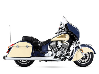 4in. Slip-On Mufflers - Chrome with Black End Caps. Fits Indian Big Twin 2014up with Hard Saddle Bags.