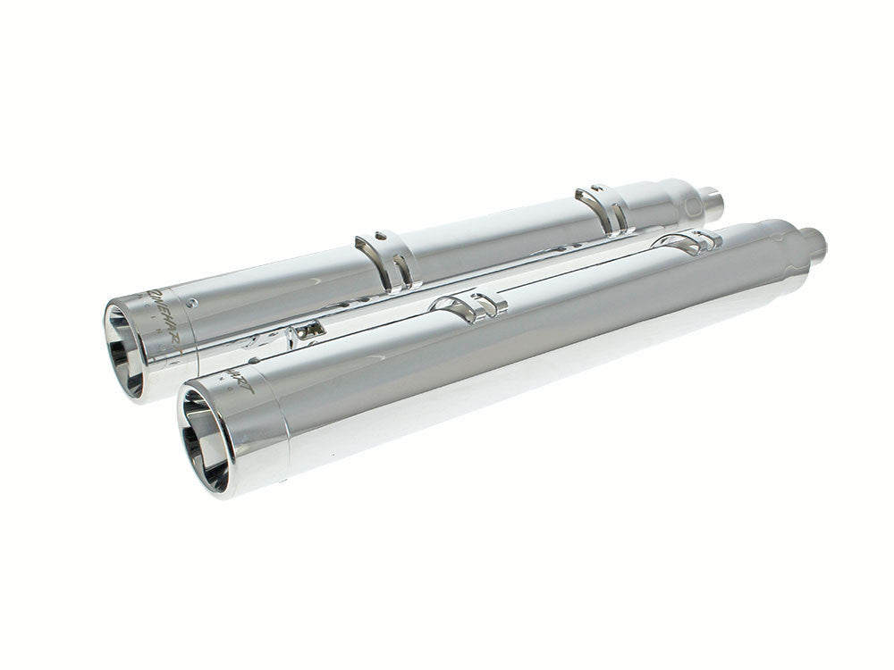 4in. Slip-On Mufflers - Chrome with Chrome End Caps. Fits Indian Big Twin 2014up with Hard Saddle Bags.
