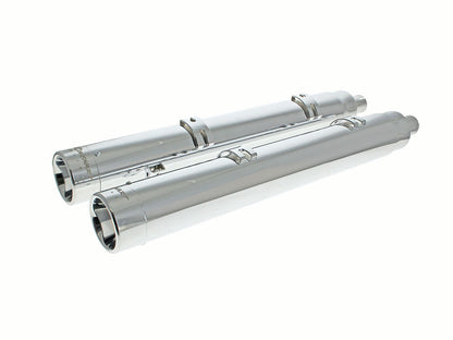 4in. Slip-On Mufflers - Chrome with Chrome End Caps. Fits Indian Big Twin 2014up with Hard Saddle Bags.
