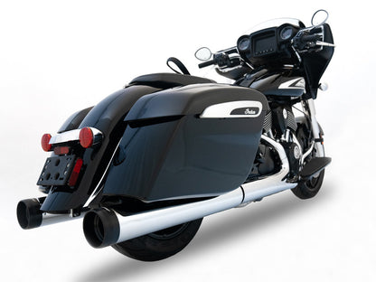 4.5in. Slip-On Mufflers - Chrome with Black End Caps. Fits Indian Big Twin 2014up with Hard Saddle Bags.