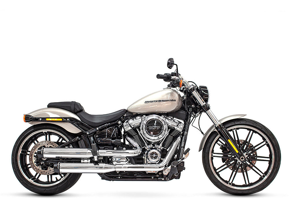 3-1/2in. Slip-On Mufflers - Chrome with Contrast Cut Black End Caps. Fits Softail Slim, Street Bob, Standard & Low Rider Models 2018-2024 & Breakout & Fat Boy 2018up