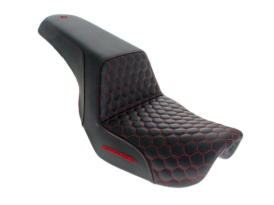 Step-Up HC Dual Seat with Red Honeycomb Stitch. Fits Dyna 2006-2017