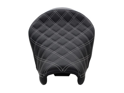 Renegade LS Solo Seat with White Double Diamond Lattice Stitch. Fits Sportster 2004-2021 with 3.3 Gallon Fuel Tank.
