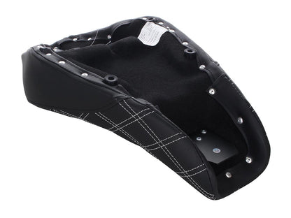 Renegade LS Solo Seat with White Double Diamond Lattice Stitch. Fits Sportster 2004-2021 with 3.3 Gallon Fuel Tank.