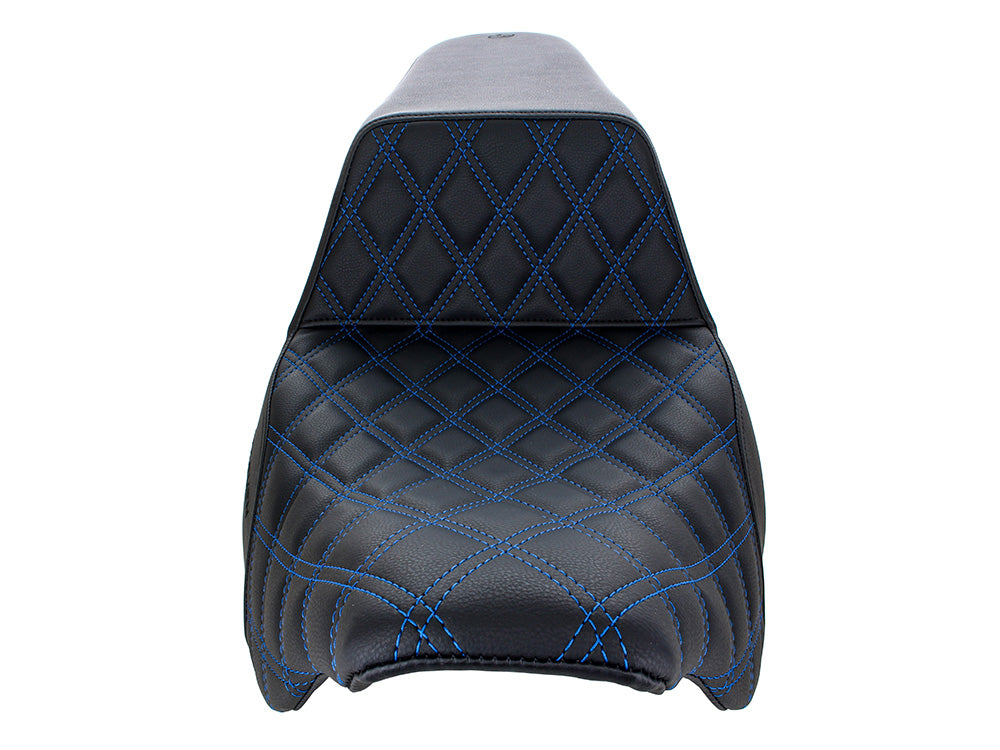 Step-Up LS Dual Seat with Blue Double Diamond Lattice Stitch. Fits Most Touring 2008-2024