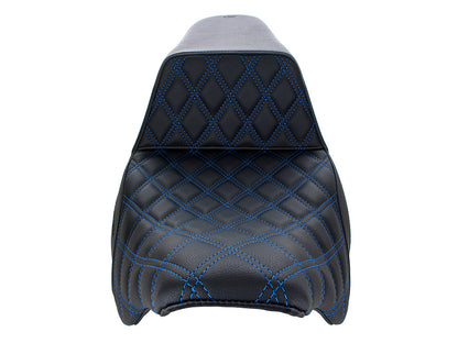 Step-Up LS Dual Seat with Blue Double Diamond Lattice Stitch. Fits Most Touring 2008-2024