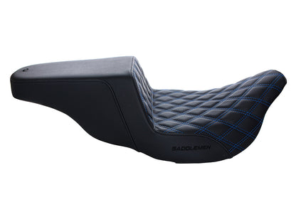 Step-Up LS Dual Seat with Blue Double Diamond Lattice Stitch. Fits Most Touring 2008-2024
