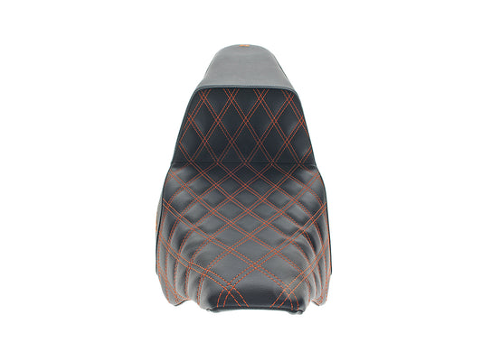 Step-Up LS Dual Seat with Orange Double Diamond Lattice Stitch. Fits Most Touring 2008-2024