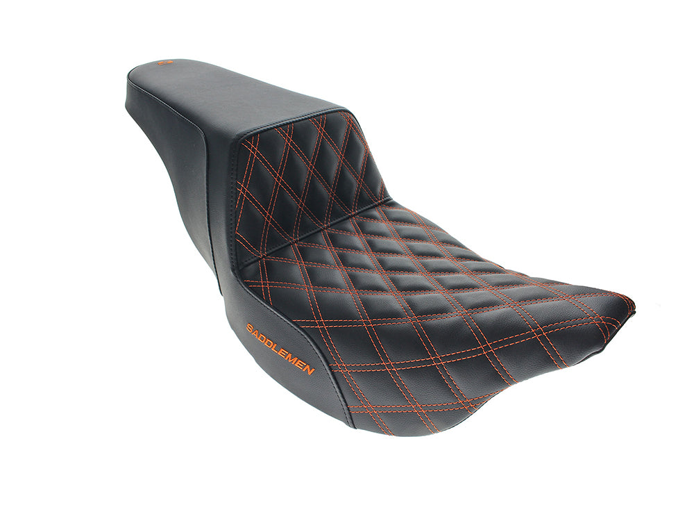 Step-Up LS Dual Seat with Orange Double Diamond Lattice Stitch. Fits Most Touring 2008-2024