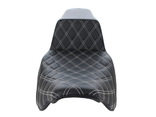 Step-Up LS Dual Seat with White Double Diamond Lattice Stitch. Fits Most Touring 2008-2024