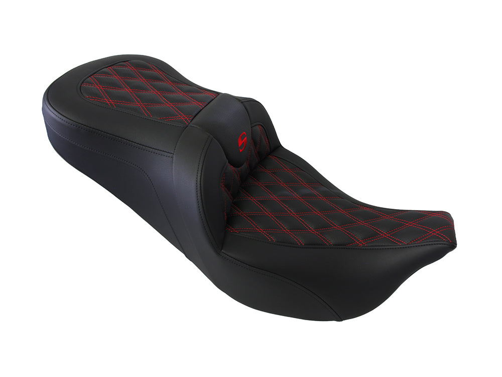 Roadsofa LS Dual Seat with Red Double Diamond Lattice Stitch. Fits Most Touring 2008-2024
