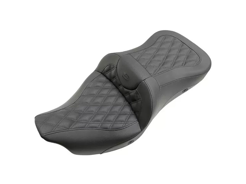 Heated, Extended Reach Roadsofa LS Dual Seat With Black Double Diamond Lattice Stitch. Fits Most Touring 2008-2024