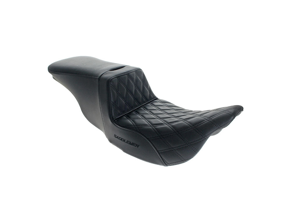 Tour Step-Up LS Dual Seat With Backrest & with Black Double Diamond Lattice Stitch. Fits Most Touring 2008-2024