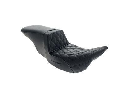Tour Step-Up LS Dual Seat With Backrest & with Black Double Diamond Lattice Stitch. Fits Most Touring 2008-2024