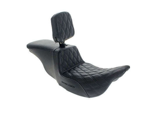 Tour Step-Up LS Dual Seat With Backrest & with Black Double Diamond Lattice Stitch. Fits Most Touring 2008-2024