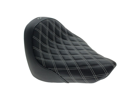 Renegade LS Solo Seat with White Double Diamond Lattice Stitch. Fits Fat Boy 2018up & Breakout 2023up