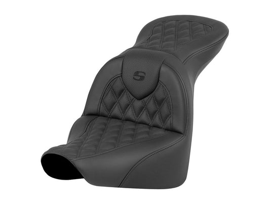 Roadsofa LS Dual Seat with Black Double Diamond Lattice Stitch. Fits Fat Boy 2018up & Breakout 2023up