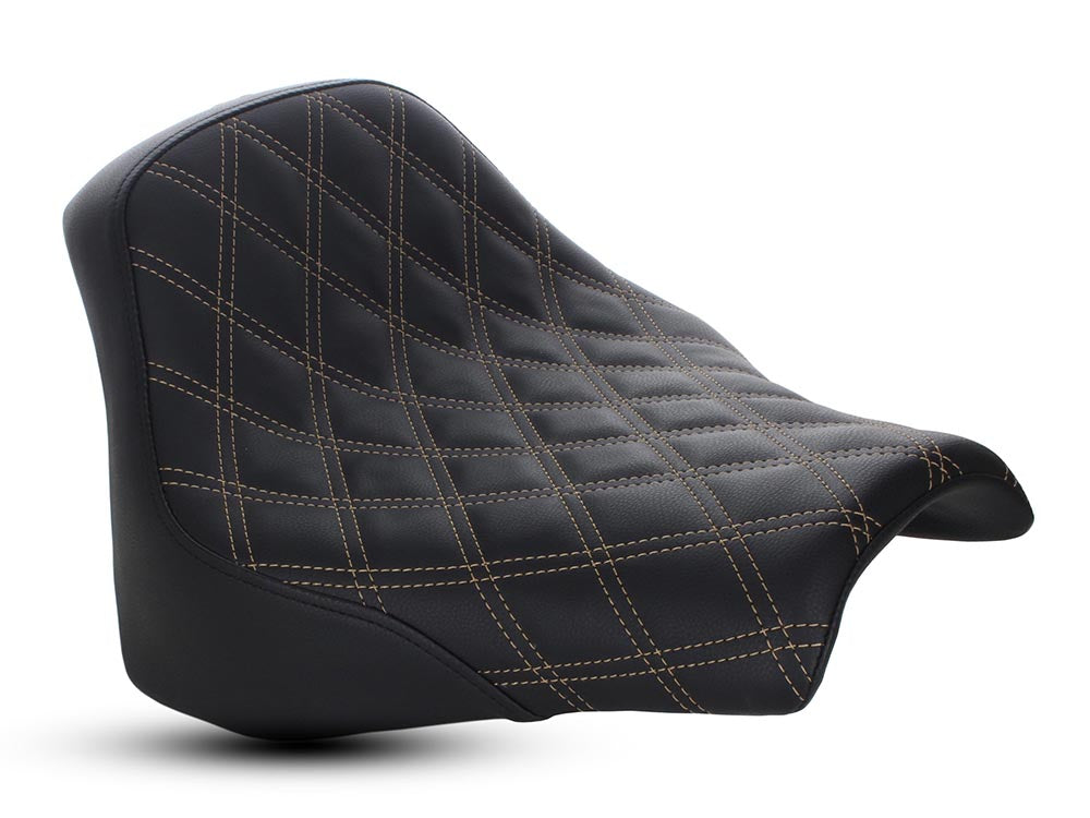 Renegade LS Solo Seat with Gold Double Diamond Lattice Stitch. Fits Fat Bob 2018-2024