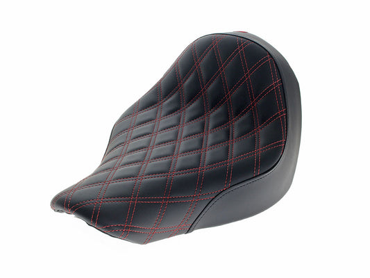 Renegade LS Solo Seat with Red Double Diamond Lattice Stitch. Fits Sport Glide & Low Rider 2018up, Low Rider S 2020up & Low Rider ST 2022up.