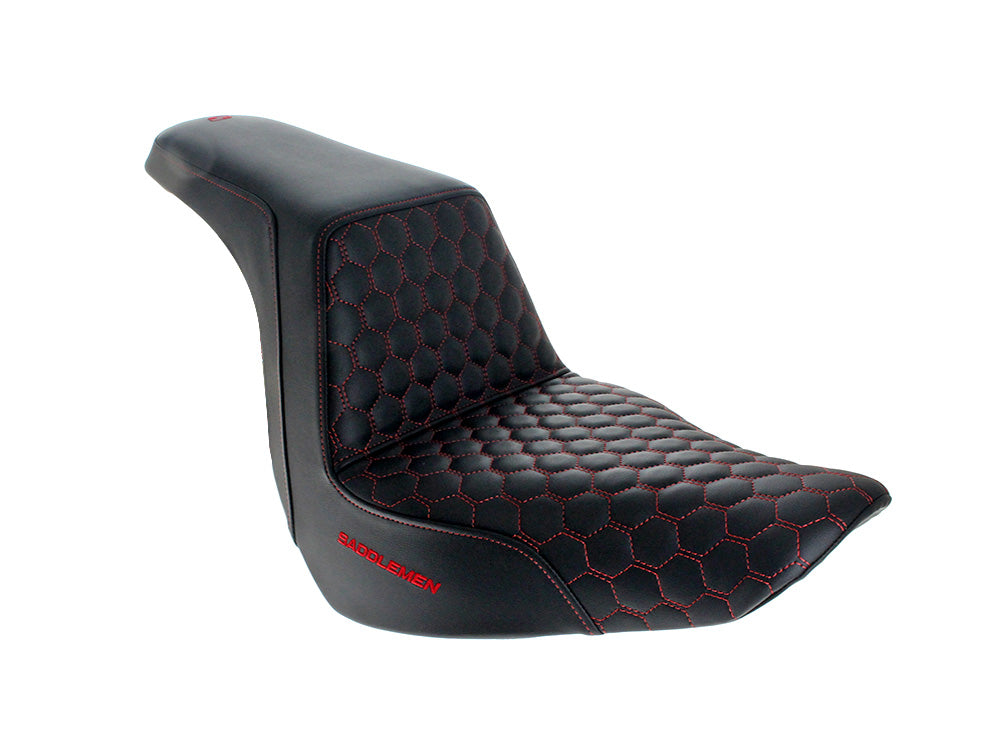 Step-Up HC Dual Seat with Red Honeycomb Stitch. Fits Sport Glide & Low Rider 2018up, Low Rider S 2020up & Low Rider ST 2022up