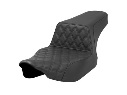 Step-Up LS Dual Seat with Black Double Diamond Lattice Stitch. Fits CVO Touring 2023up, Street Glide & Road Glide 2024up, Touring 2025up