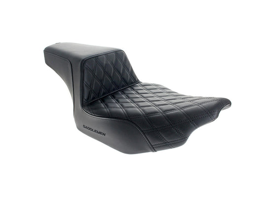 Extended Reach Step-Up LS Dual Seat with Black Double Diamond Lattice Stitch. Fits CVO Touring 2023up, Street Glide & Road Glide 2024up, Touring 2025up