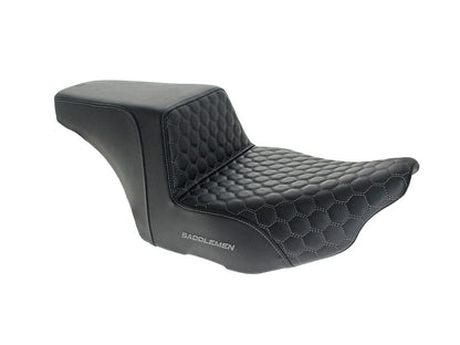 Step-Up HC Dual Seat with Grey Honeycomb Stitch. Fits CVO Touring 2023up, Street Glide & Road Glide 2024up, Touring 2025up