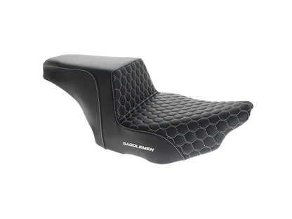 Step-Up HC Dual Seat with White Honeycomb Stitch. Fits CVO Touring 2023up, Street Glide & Road Glide 2024up, Touring 2025up