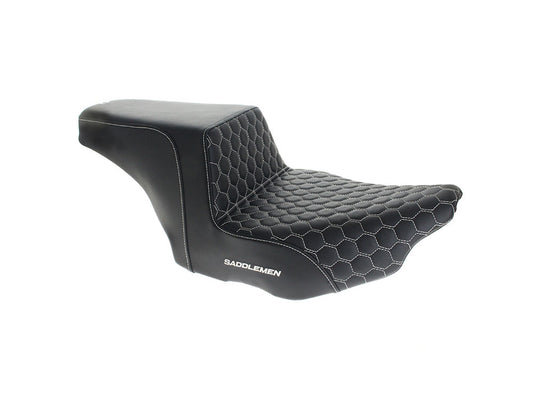 Step-Up HC Dual Seat with White Honeycomb Stitch. Fits CVO Touring 2023up, Street Glide & Road Glide 2024up, Touring 2025up