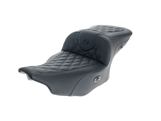 Heated Roadsofa Roadsofa LS Dual Seat With Black Double Diamond Lattice Stitch. Fits CVO Touring 2023up, Street Glide & Road Glide 2024up, Touring 2025up