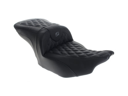 Roadsofa LS Dual Seat with Grey Double Diamond Lattice Stitch. Fits CVO Touring 2023up, Street Glide & Road Glide 2024up, Touring 2025up