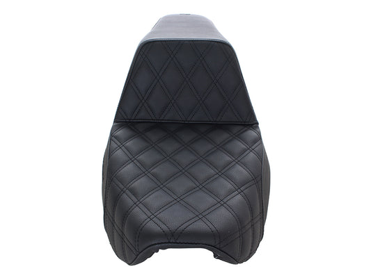Step-Up LS Dual Seat with Black Double Diamond Lattice Stitch. Fits Dyna 1996-2003.