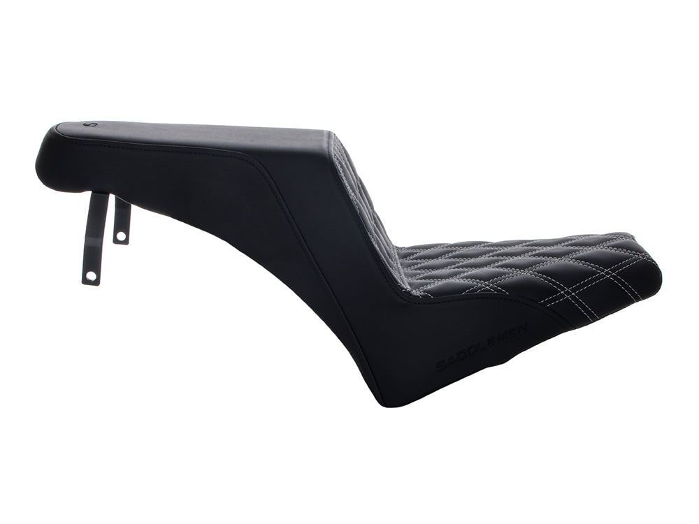 Step-Up LS Dual Seat with Silver Double Diamond Lattice Stitch. Fits Scout Bobber 2018-2024