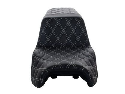 Step-Up LS Dual Seat with White Double Diamond Lattice Stitch Front & Rear. Fits Indian Challenger 2020up.
