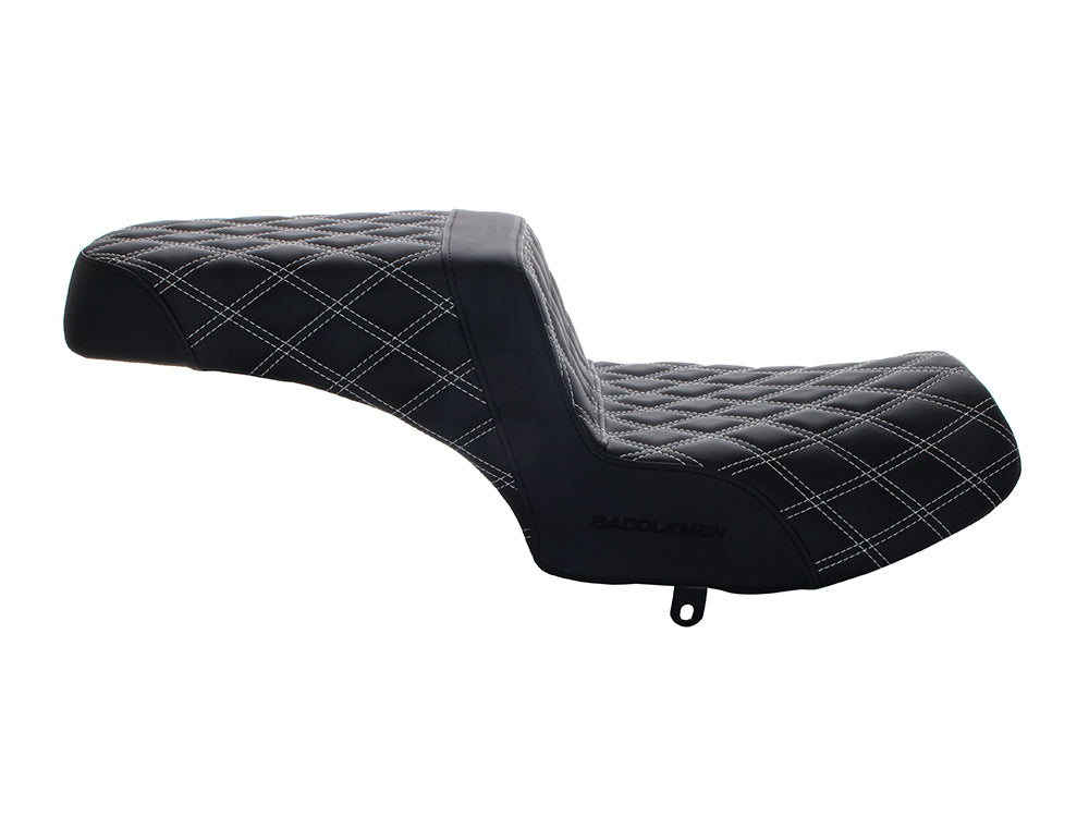 Step-Up LS Dual Seat with White Double Diamond Lattice Stitch Front & Rear. Fits Indian Challenger 2020up.